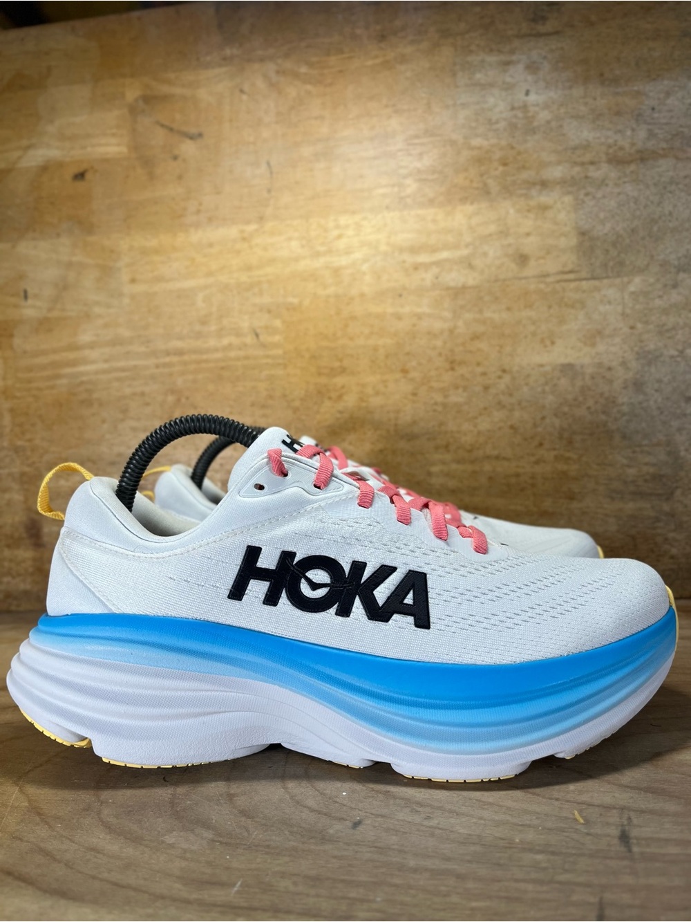 Hoka One One Bondi 8 REFLECTIVE Womens Size 9 Running Shoes Sneakers White Blue